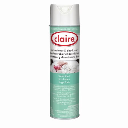 Claire Aerosol Air Freshener and Deodorizer, Fresh Linen, 10 oz Aerosol Spray, 12PK CL163